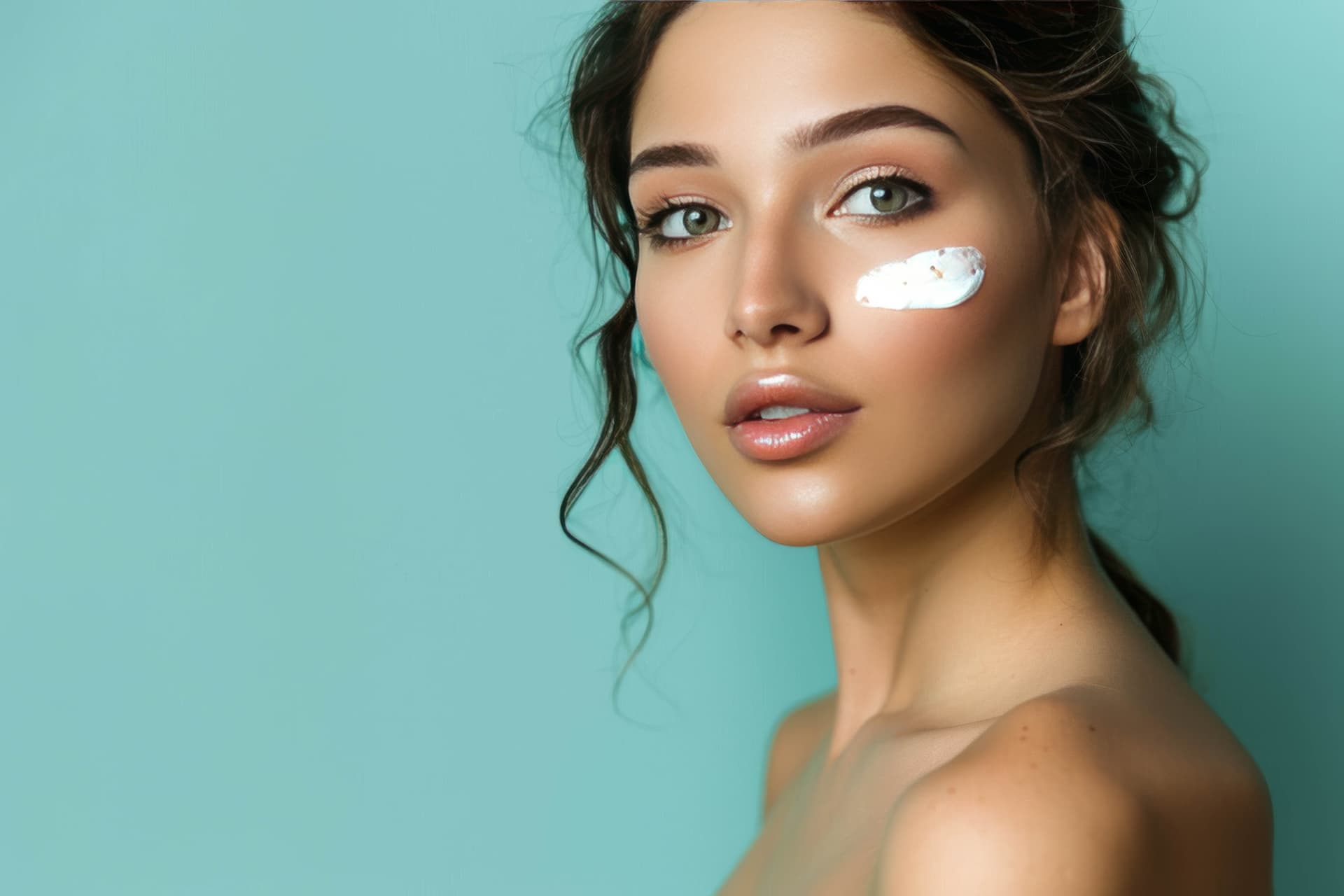 Frau mit Hautpflege-Creme auf der Wange